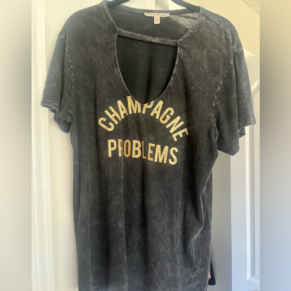 Express Charcoal Tee with Gold Lettering
